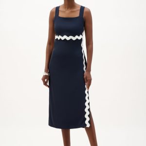 Joseph Ribkoff Woven Twill Straight Dress With Contras Trim
