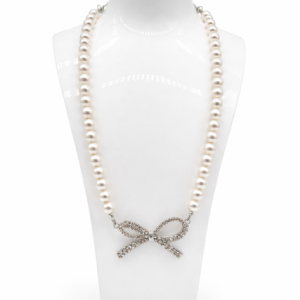 Love Rocks Pearl Bow Necklace