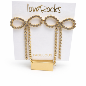 Love Rocks Gold Crystal Bow Drop Earrings