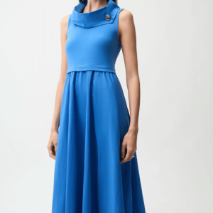Joseph Ribkoff Silky Knit And Memory Fit and Flare Dress With Shawl Collar
