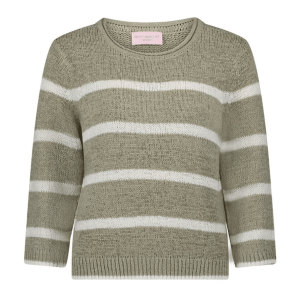 Betty Barclay Round Neck Striped Jumper -Green Khaki