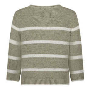 Betty Barclay Round Neck Striped Jumper -Green Khaki