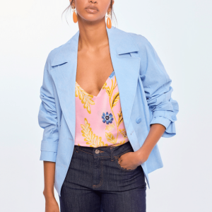 Lola Casademunt Washed Fabric Medium Blue Crossover Jacket