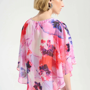 Joseph Ribkoff Signature | Silky Knit Floral Print Poncho With Chiffon Layer