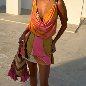 Never Fully Dressed GREEN ABSTRACT LEILA MINI DRESS