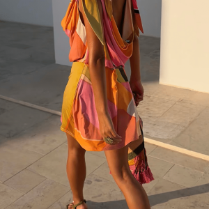 Never Fully Dressed GREEN ABSTRACT LEILA MINI DRESS
