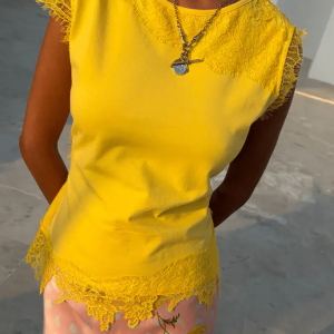 Never Fully Dressed YELLOW LACE INSERT TOP