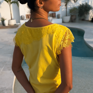 Never Fully Dressed YELLOW LACE INSERT TOP