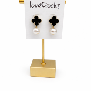 Love Rocks Black Clover & Pearl Drop Earrings 
