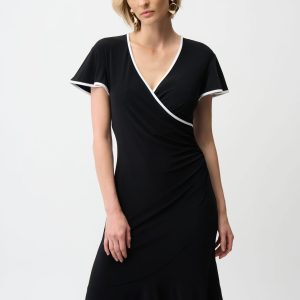 Joseph Ribkoff Silky Knit Wrap Dress With Contrast Trim