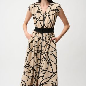 Joseph Ribkoff Seersucker Abstract Print Fit and Flare Dress