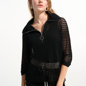 Joseph Ribkoff Boxy Sweater Knit With Zipped Neckline