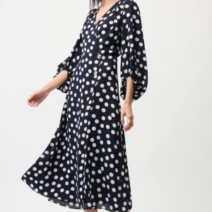 Joseph Ribkoff Georgette Dot Print Wrap Dress With Puff Sleeves