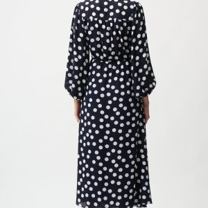 Joseph Ribkoff Georgette Dot Print Wrap Dress With Puff Sleeves