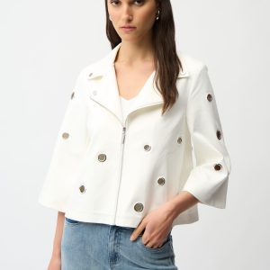 Joseph Ribkoff Foiled Faux Suede Swing Jacket With Grommets