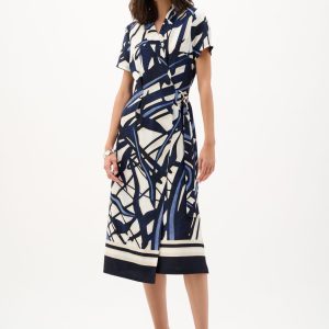 Joseph Ribkoff Recycled Woven Abstract Print Shirt Dress