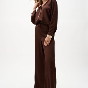 Joseph Ribkoff Crushed Satin Wide Leg Pull-On Pants With Drawstring