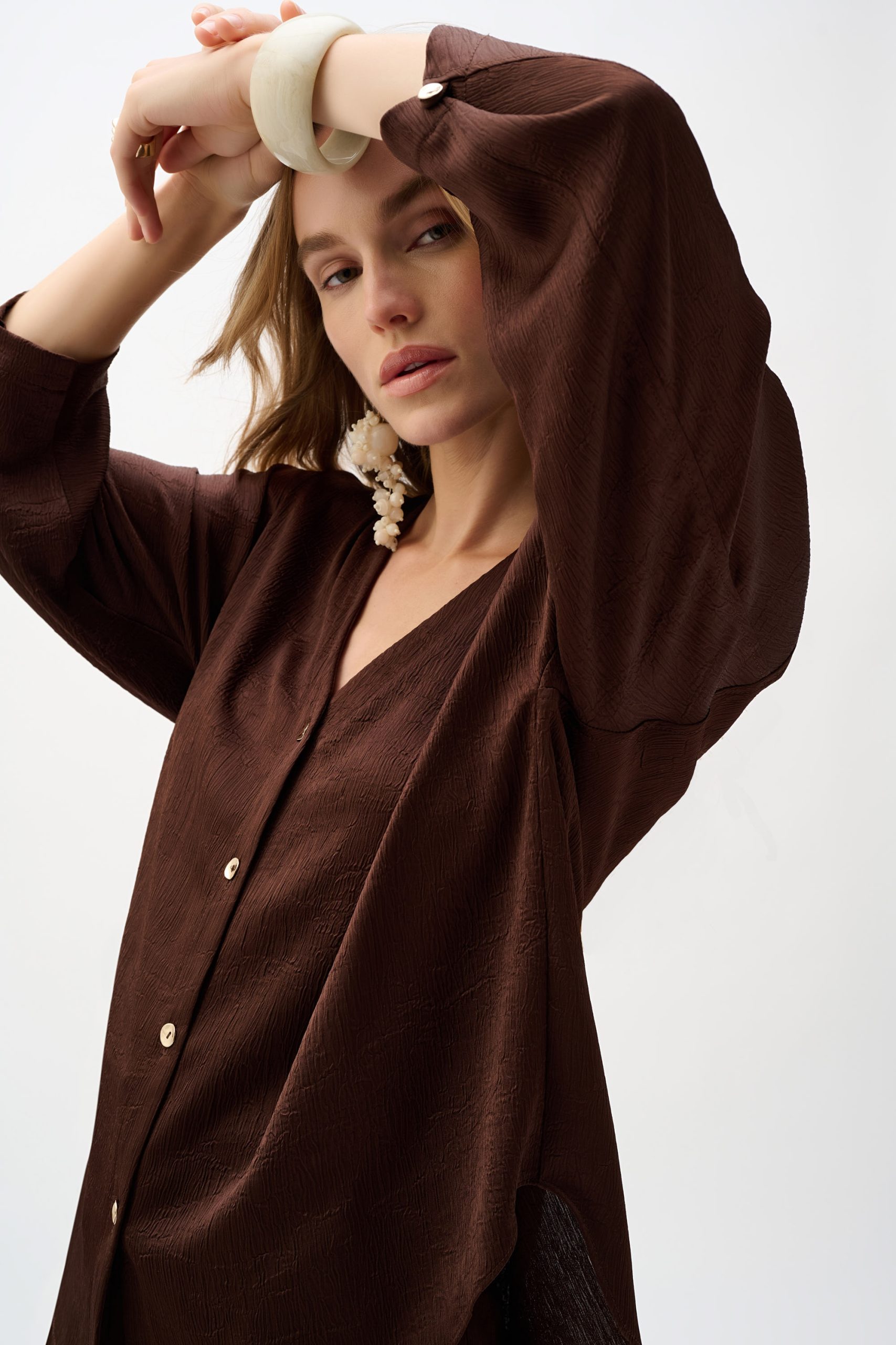 Joseph Ribkoff Crushed Satin Boxy Top With Dolman Sleeves