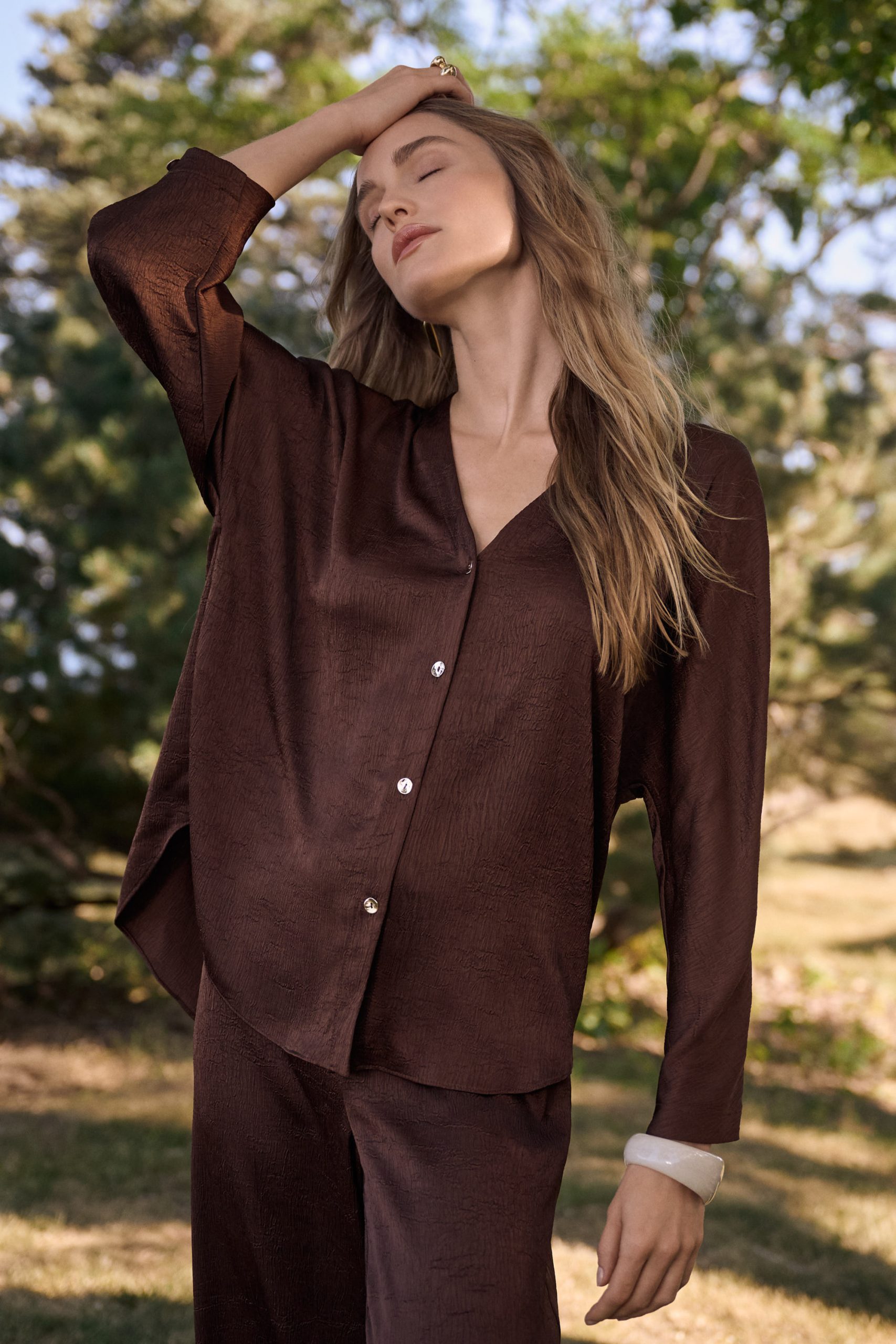 Joseph Ribkoff Crushed Satin Boxy Top With Dolman Sleeves
