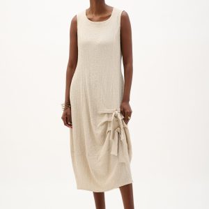 Joseph Ribkoff Seersucker Cocoon Dress With Ring And Tie Detail