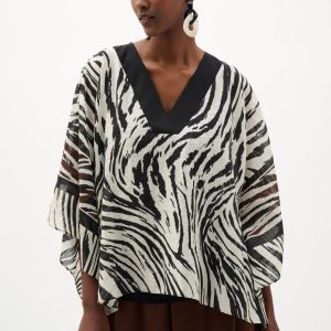 Joseph Ribkoff Sheer Woven Animal Print And Silky Knit Poncho Top