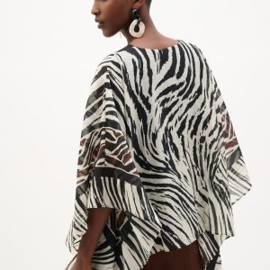 Joseph Ribkoff Sheer Woven Animal Print And Silky Knit Poncho Top