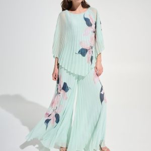 Joseph Ribkoff Signature | Chiffon Floral Print Pleated Wide Leg Pants