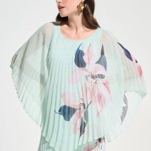 Joseph Ribkoff  Signature | Chiffon Floral Print Pleated Poncho Top