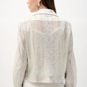 Joseph Ribkoff Faux Suede Foiled Knit Moto Jacket