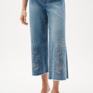 Joseph Ribkoff Denim Wide Leg Crop Jeans With Embroidery