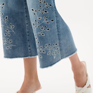 Joseph Ribkoff Denim Wide Leg Crop Jeans With Embroidery