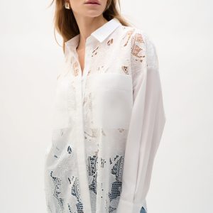 Joseph Ribkoff Cotton Lace Boxy Blouse With Embroidery