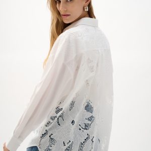 Joseph Ribkoff Cotton Lace Boxy Blouse With Embroidery