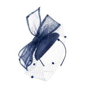 Boardmans "Saphire" Navy Pillbox fascinator with veil