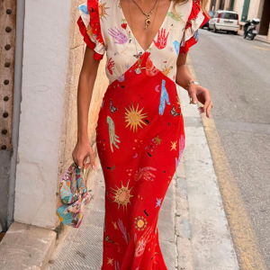 Never Fully Dressed RED CELESTIAL MIDI DRESS