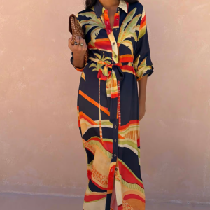 Never Fully Dressed Blue Palm Shirt Dress