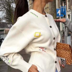 Never Fully Dressed Cream Neon Embroidered Darcy Cardigan