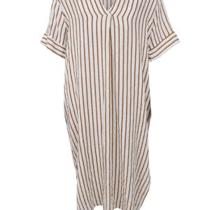 Black Colour long linen dress - Camel Stripe