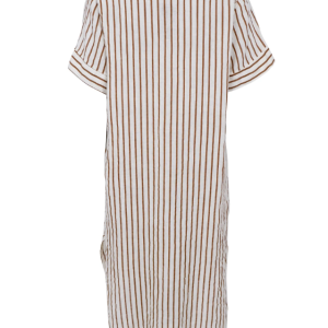 Black Colour long linen dress - Camel Stripe