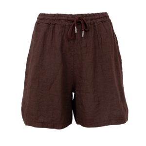 Black Colour Melina linen shorts - Coffee
