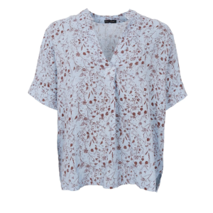 Black Colour Melina Short Sleeve linen blouse - Floral