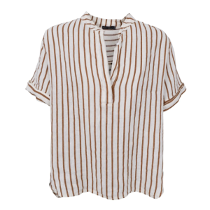 Black Colour Short Sleeve linen shirt - Camel Stripe
