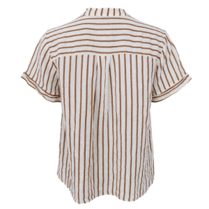 Black Colour Short Sleeve linen shirt - Camel Stripe