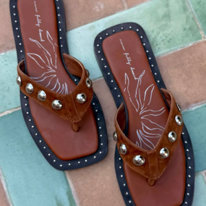 Never Fully Dressed Tan Leather Stud Sandals