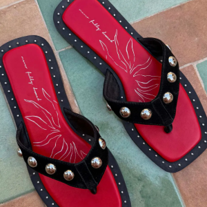 Never Fully Dressed Black Leather Stud Sandals