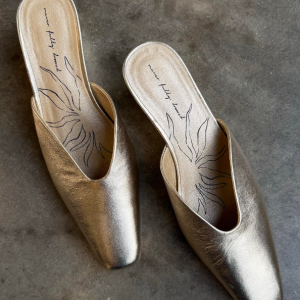 Never Fully Dressed Gold Wedge Mule