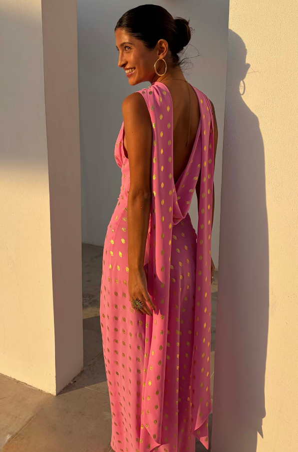 Never Fully Dressed Pink Sophie Dress with Gold Fleck - Renes Lancaster