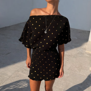 Never Fully Dressed Black Plisse Mini Tilly Dress