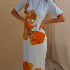 Never Fully Dressed ICE BLUE FLORAL RIB DRESS