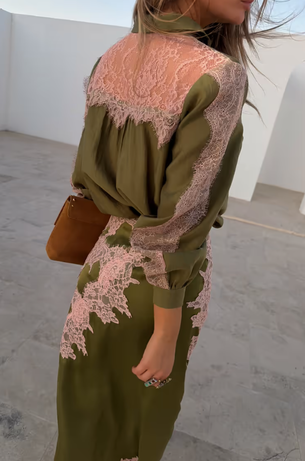 Never Fully Dressed Olive & Pink Lace Marley Shirt